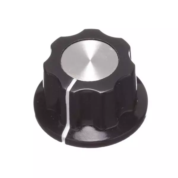 Ohmite 5000E Series Cylindrical Knob with Skirt Black 23 mm Outside Diameter, 5205E