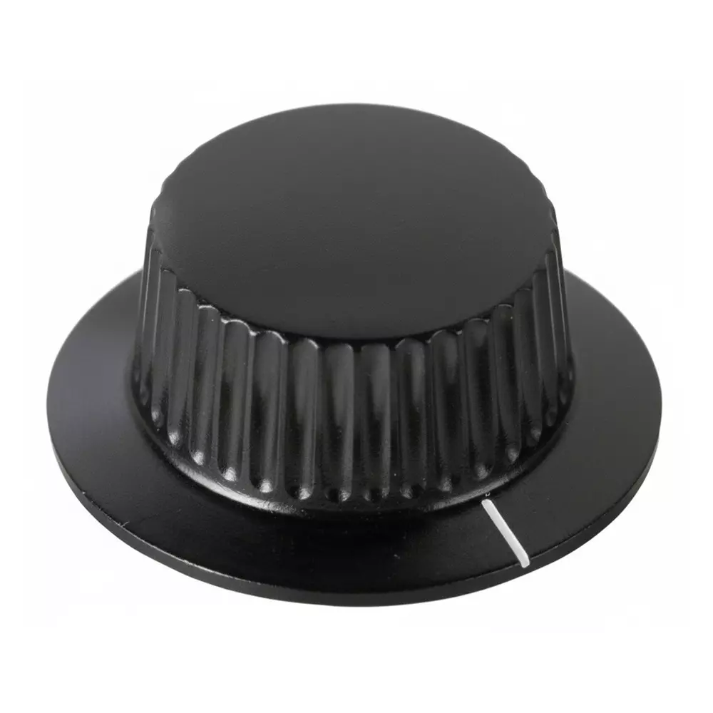 DAVIES MOLDING Cylindrical Knob with Skirt Phenolic Black 38 mm Outside Diameter, 1600BM
