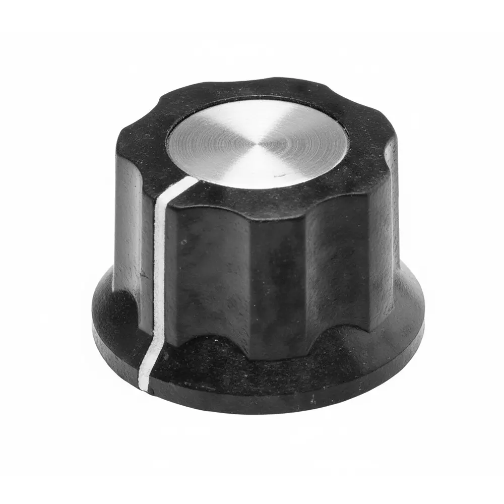 TE CONNECTIVITY PKES Series Cylindrical Knob with Skirt Black, Silver 19 mm Outside Diameter, PKES60B1/4