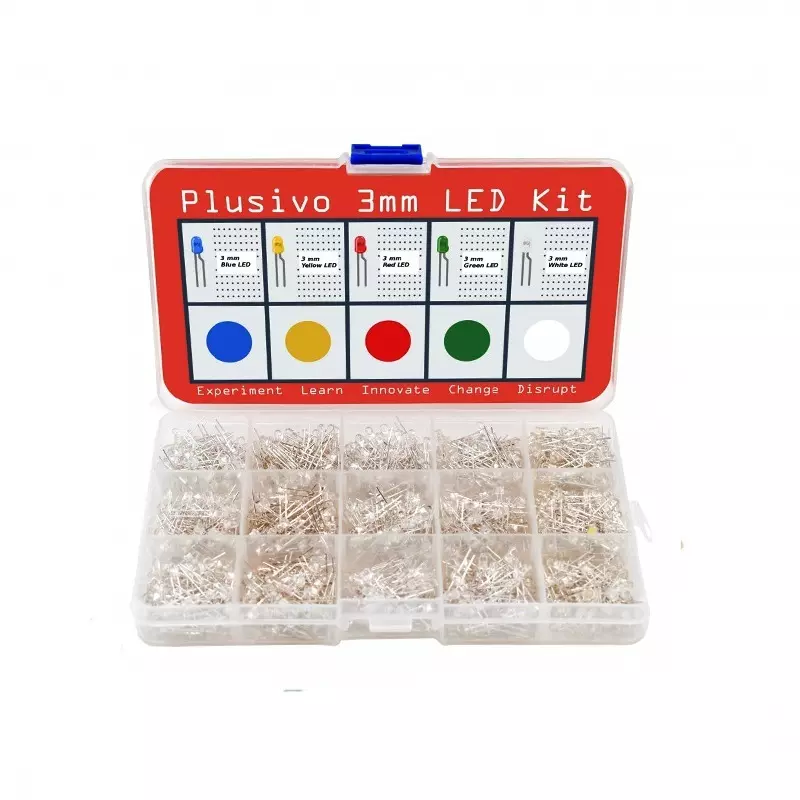 PLUSIVO 3mm Clear Lens LED Assortment Kit with Bonus Resistor Packled