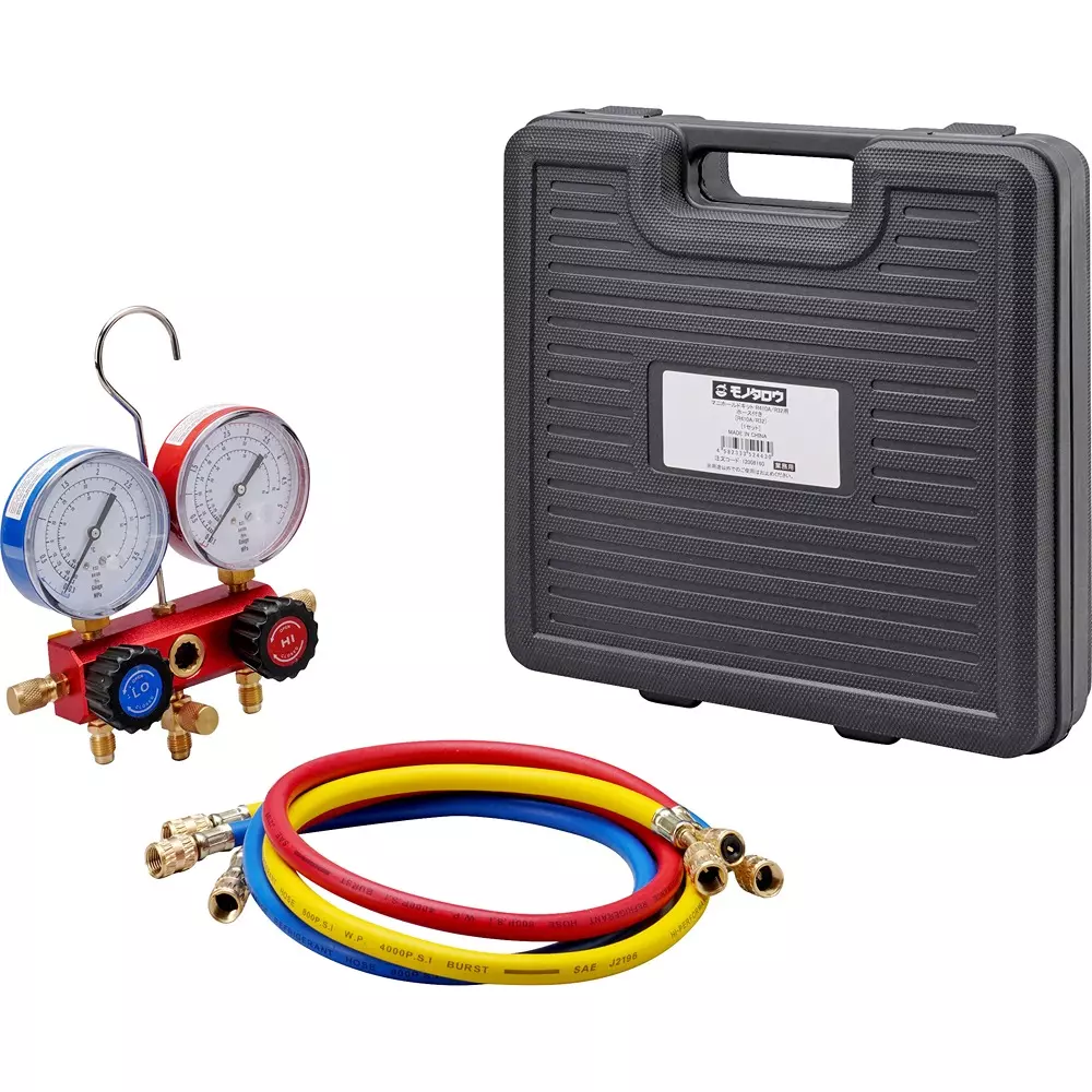 MonotaRO Manifold Kit With Hose for R410A/R32 Hose Length About 920 Mm Compound Meter -1 to 3.8 (low pressure side) MPa, 12008160 (Set of 1 Pcs)