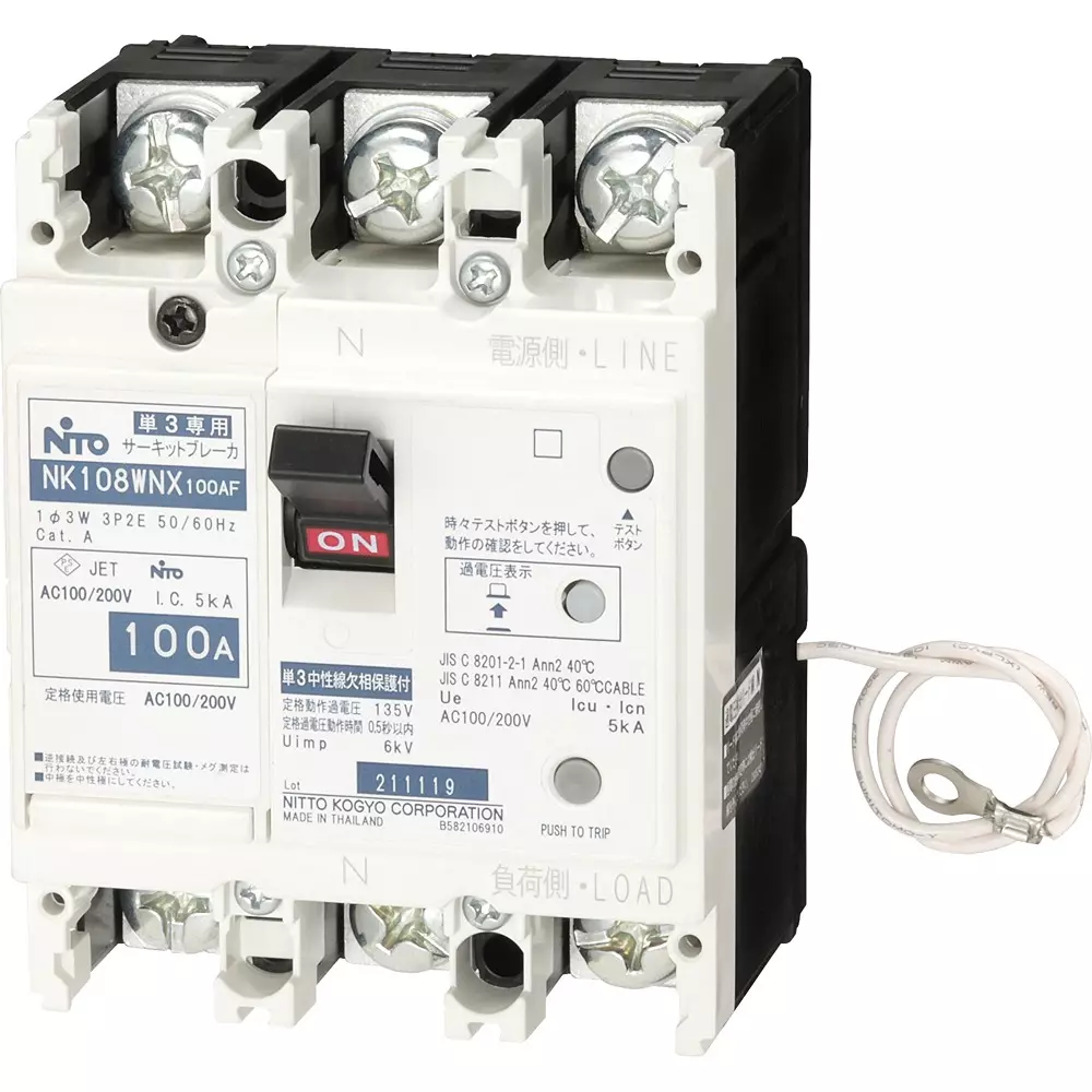 NITTO KOGYO Circuit Breaker 100 A Rated Current, NK108WNX3P100A