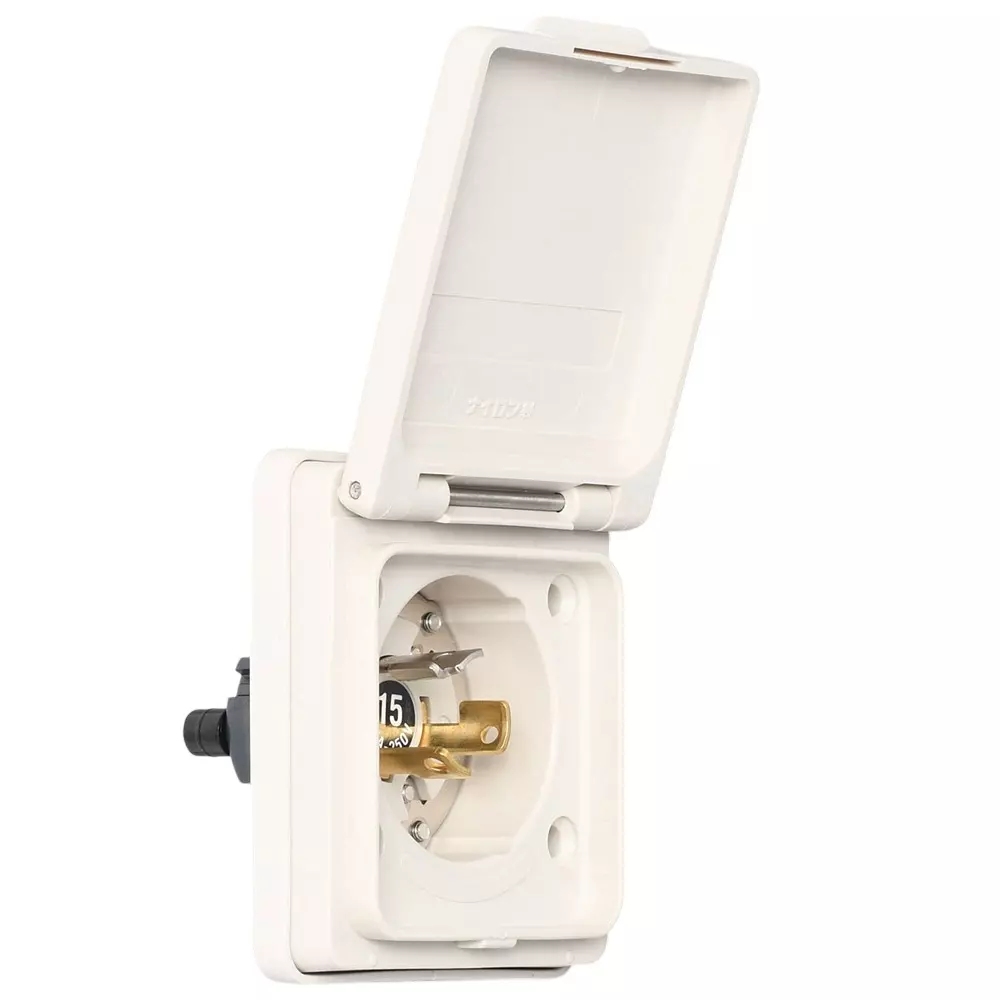 AMERICAN DENKI Hook Type Waterproof Flange Inlet 250 V Voltage 15 A Current Rated 3125NW