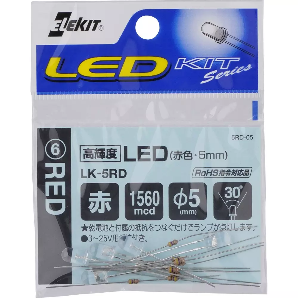 ELEKIT High Brightness LED DC 4.5 to 24 Power Supply Voltage DC 25 Rated Voltage Up to 30 Rated Current, LK-5RD (Pack of 5)