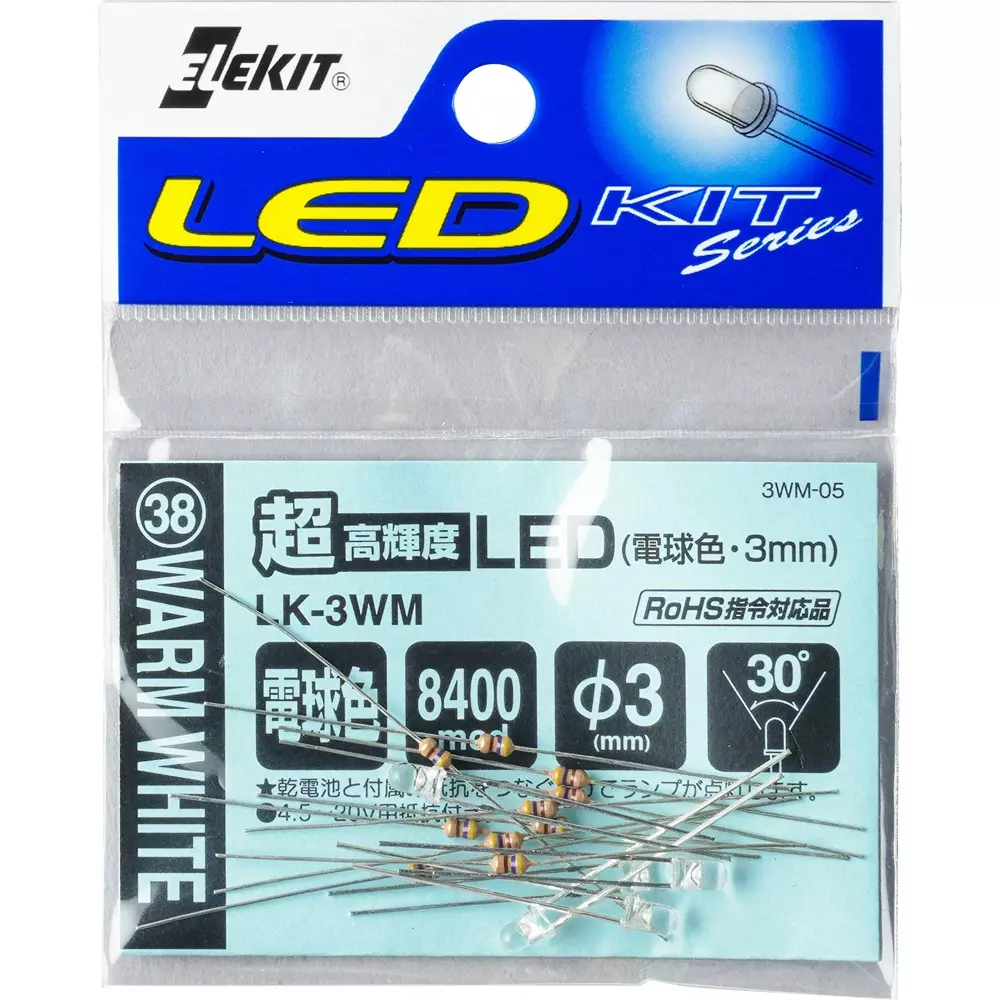 ELEKIT Super Bright LED DC 4.5 to 24 Power Supply Voltage 470 Ω Resistance Value DC 25 Rated Voltage, LK-3WM (Pack of 5)