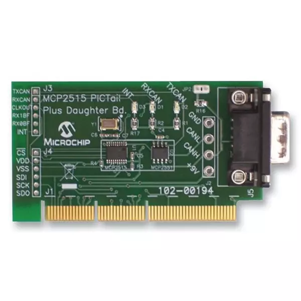 MICROCHIP Interface / Communications Development Kit MCP2515, CAN CNTLR, DAUGHTER BOARD, MCP2515DM-PTPLS