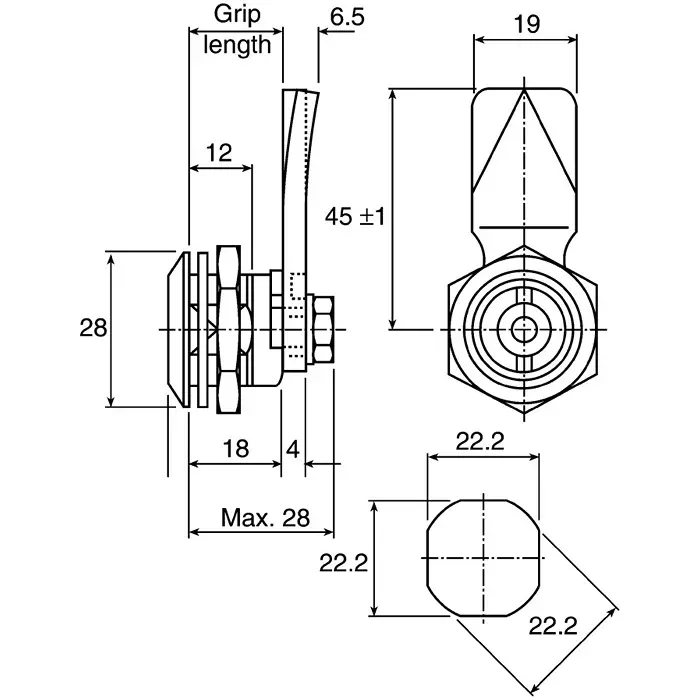 Steinbach & Vollman Stainless Steel Tumbler Lock 13 mm Panel-to-Tongue 20.2x20.2 mm Cutout Key Unlock