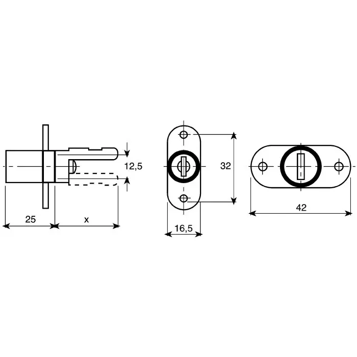Euro-Locks Pedestal Key Lock 22 mm Panel to Tongue Depth, 19 mm Panel Cutout Diameter, 5640532