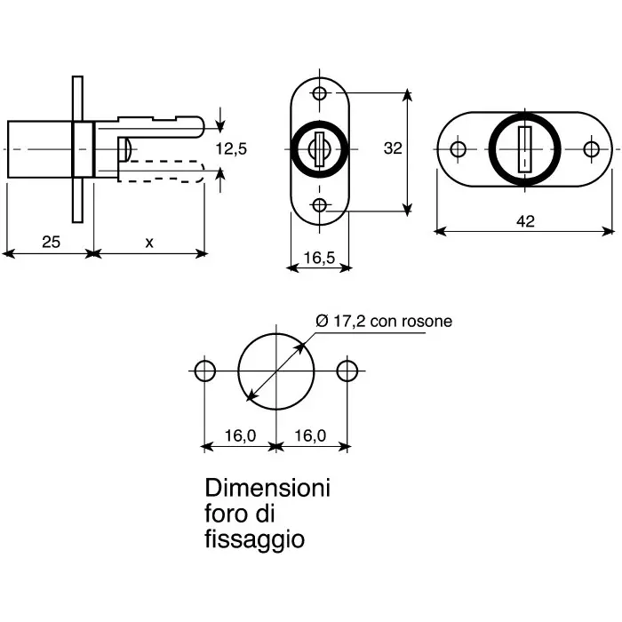 Euro-Locks Pedestal Key Lock 22 mm Panel to Tongue Depth, 17 mm Panel Cutout Diameter, 5641532