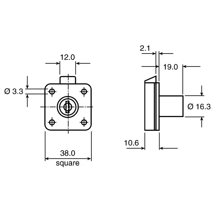 Euro-Locks Slam Key Lock 21.1 mm Panel to Tongue Depth, 19 mm Panel Cutout Diameter, 5883502