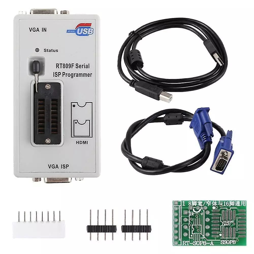 GENERIC ISP Programmer Kit with Cables & 31 Adapter Board for EEPROM, Flash Memory, MCU, VGA/HDMI Programming, RT809H