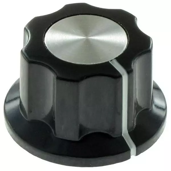 Shin Chin Cylindrical Knob with Skirt Phenolic Black 15.7 mm Outside Diameter, RN-99F-BS/6.4