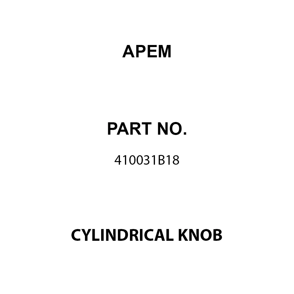 APEM 41003 Series Cylindrical Knob Black 14 mm Outside Diameter, 410031B18