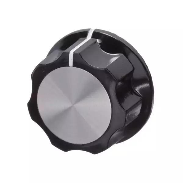 APEM MPKES Series Cylindrical Knob with Skirt Black 30 mm Outside Diameter, MPKES120B1/4