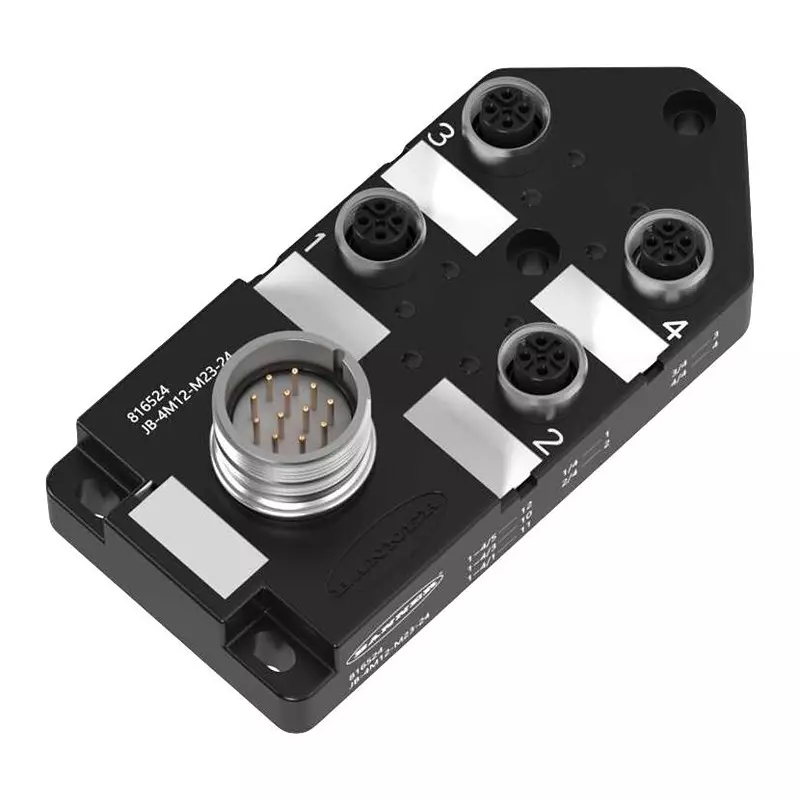 BANNER ENGINEERING Junction Block, 4Port M12, 8Signal, Ip67, Jb-4M12-M23-24.