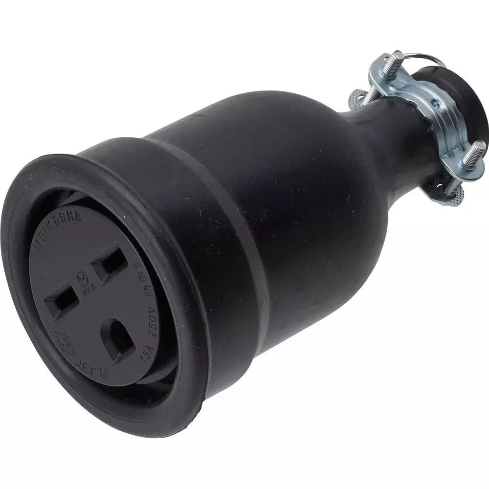 Meikosha Waterproof Connector Body Grounding 2 P Flat Blade 250 V 15 A, ME2628-N