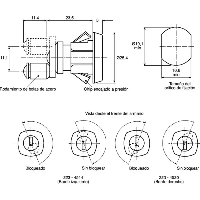 Euro-Locks Multi Drawer Key Lock 23.5 mm Panel to Tongue Depth, 16.6x19.1 mm Panel Cutout, 1346032