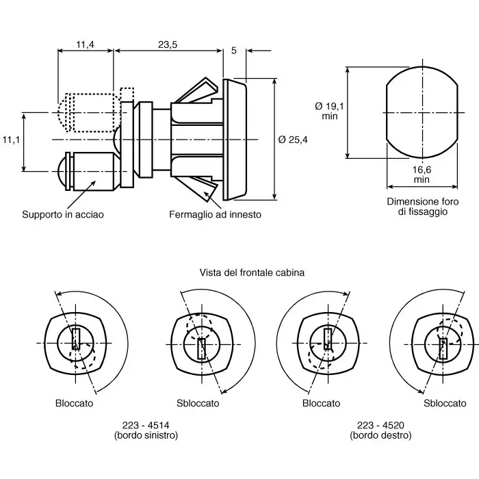 Euro-Locks Multi Drawer Key Lock 23.5 mm Panel to Tongue Depth, 16.6x19.1 mm Panel Cutout, 1346032