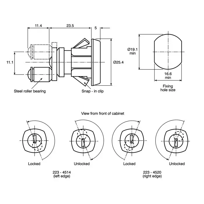 Euro-Locks Multi Drawer Key Lock 23.5 mm Panel to Tongue Depth, 16.6x19.1 mm Panel Cutout, 1346032