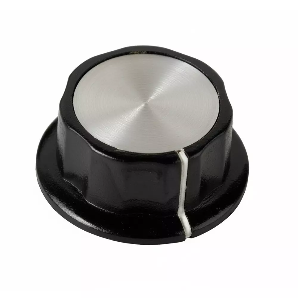 Ohmite 5000E Series Cylindrical Knob with Skirt Black 30 mm Outside Diameter, 5210E