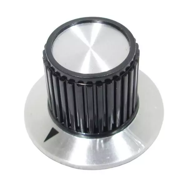 Shin Chin Cylindrical Knob with Skirt Phenolic Black 37 mm Outside Diameter, RN-112B/6.4