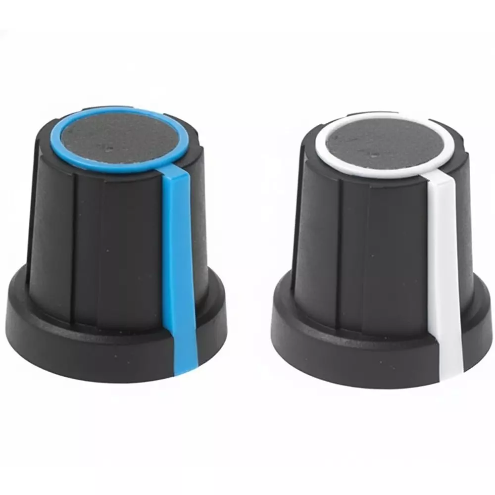 DAVIES MOLDING 1106 Series Two-Shot Instrument Control Knob Black, Blue 14 mm, 18.5 mm Outside Diameter, 1106