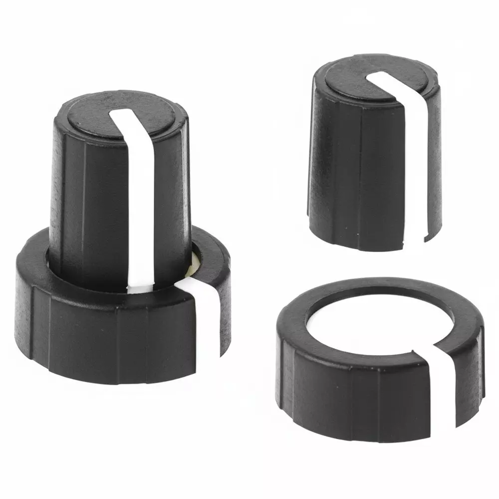 DAVIES MOLDING 1107 Series Two-Shot Instrument Control Knob Black, White 12 mm Outside Diameter, 1107