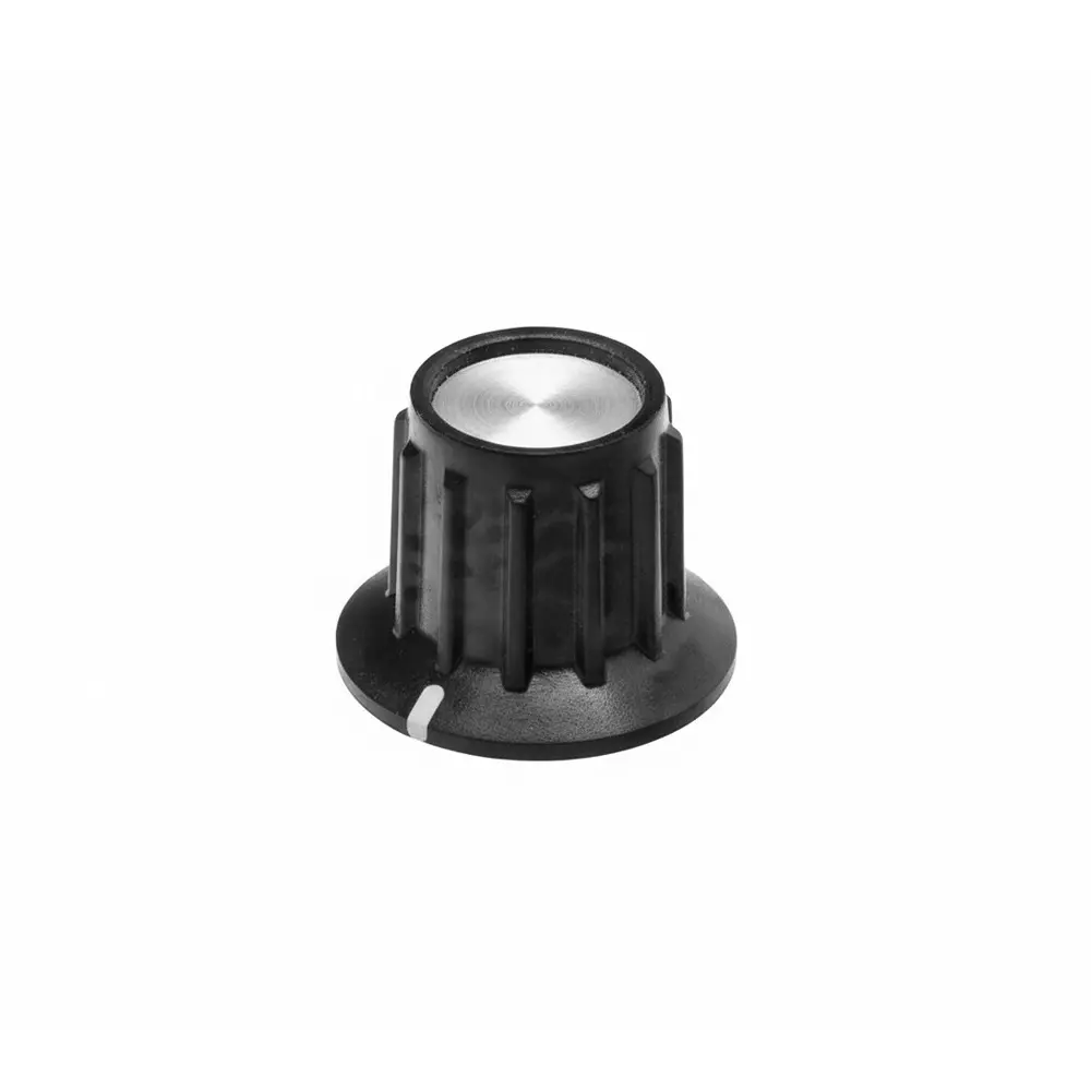 TE CONNECTIVITY PKA Series Cylindrical Knob with Skirt Black, Silver 21 mm Outside Diameter, PKA50B1/4