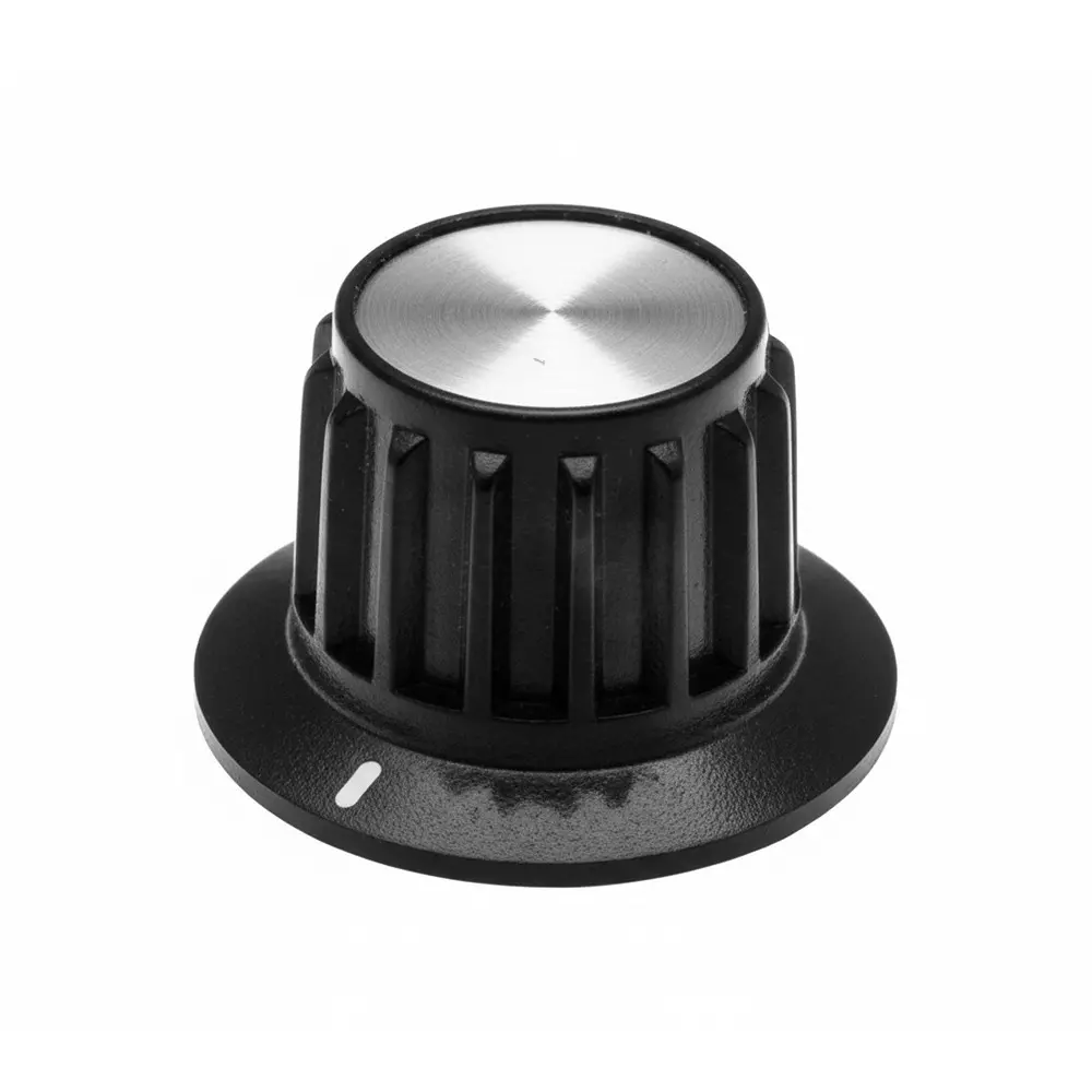 TE CONNECTIVITY PKA Series Cylindrical Knob with Skirt Black, Silver 35 mm Outside Diameter, PKA90B1/4