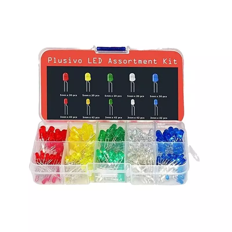 PLUSIVO 3mm and 5mm Diffused LED Assortment Kit with Bonus Resistor Pack