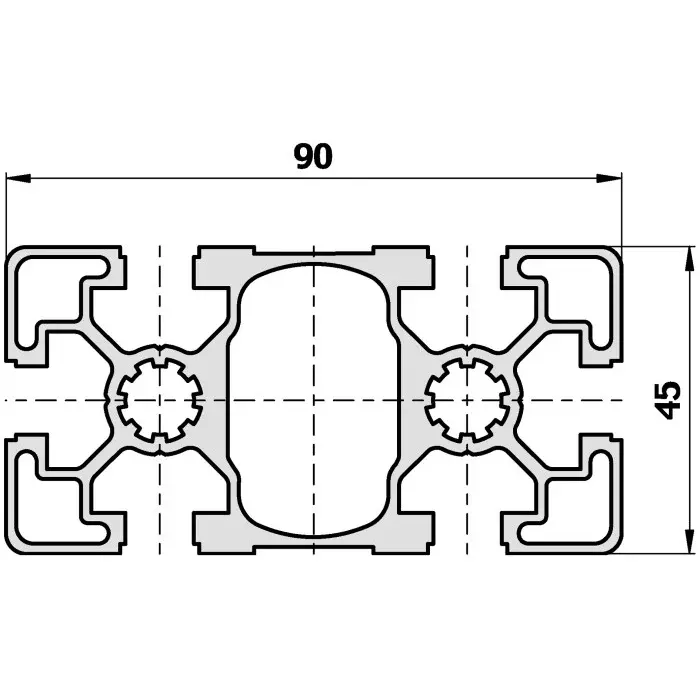Bosch Rexroth Silver Aluminium Profile Strut, 45 x 90 mm, 10 mm Groove, 1000 mm Length, 3842992432/1000