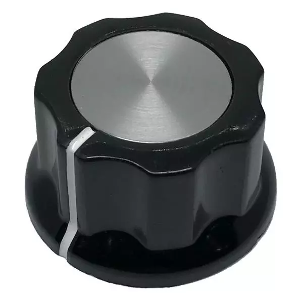 APEM MPKES Series Cylindrical Knob with Skirt Black 25.4 mm Outside Diameter, MPKES90B1/4
