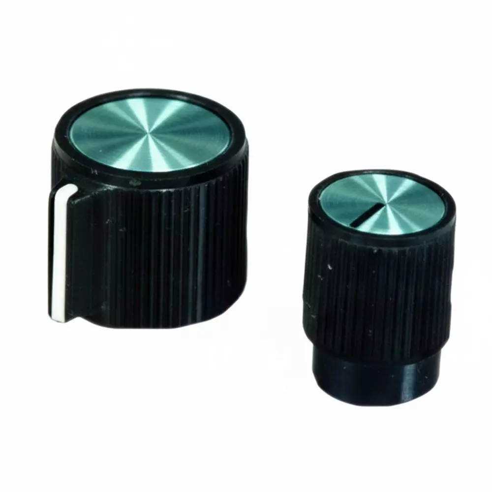 APEM 41004 Series Cylindrical Knob with Skirt Black 36 mm Outside Diameter, 41004-4B1/4