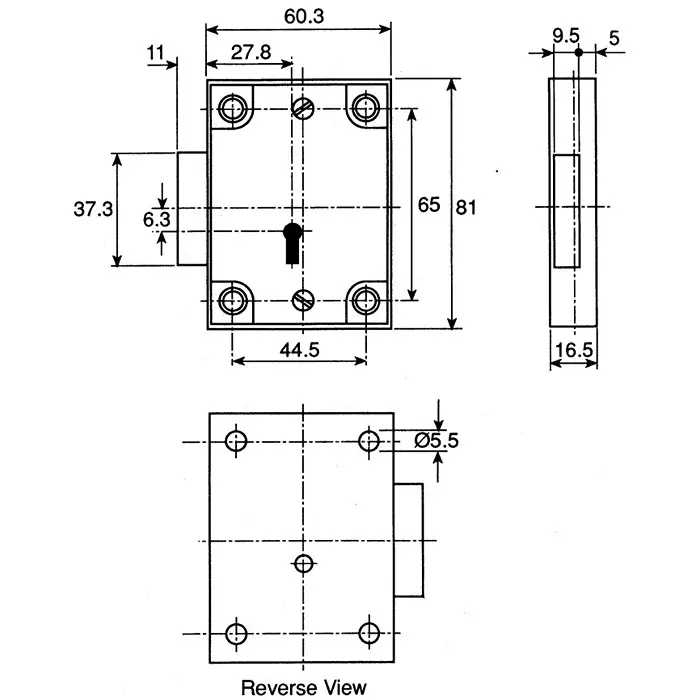 Euro-Locks Steel Safe Key Lock Steel, 5 mm Panel to Tongue Depth, 2802-0206CB