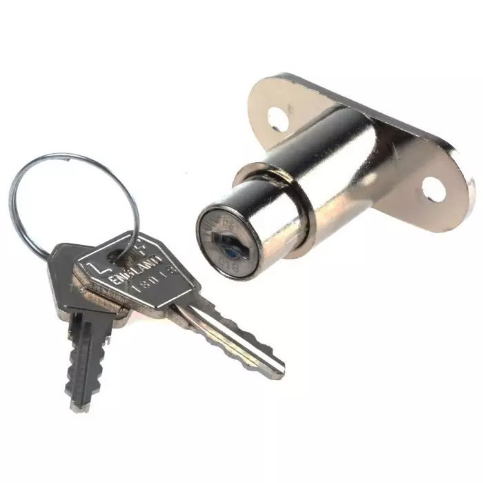 Euro-Locks Sliding Door Key Lock 24 mm Panel to Tongue Depth, 24 mm Panel Cutout Diameter, 5862007