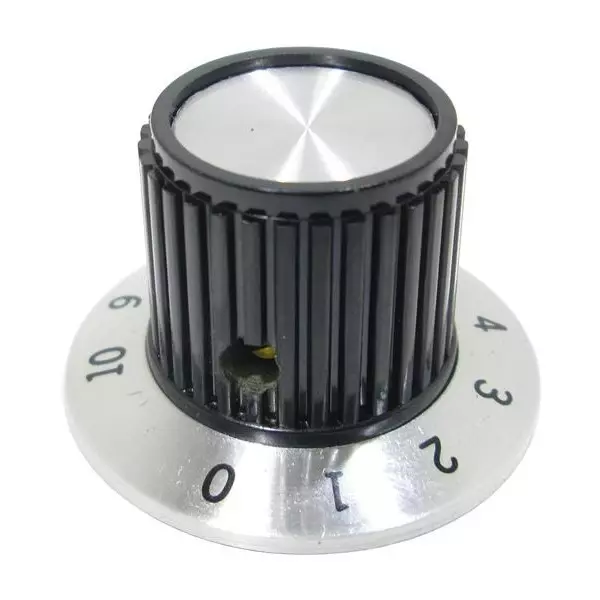 Shin Chin Cylindrical Knob with Skirt Phenolic Black 37 mm Outside Diameter, RN-112A/6.4