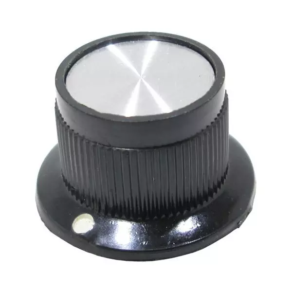 Shin Chin Cylindrical Knob with Skirt Phenolic Black 25 mm Outside Diameter, PN-26B/6.4