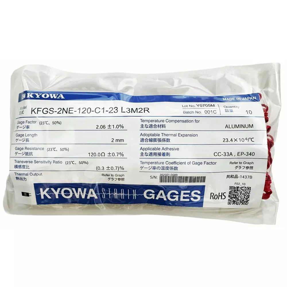 Kyowa Strain Gauge 2 mm Length 120 Ω Resistance Value, KFGS-2NE-120-C1-23 L3M2R (Pack of 10)