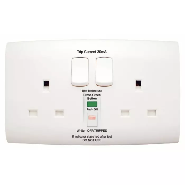 Contactum 13A BS 7288 Fixing Latching 2 Gang RCD Socket Polycarbonate Wall Mount Switched IP2X 220 to, ALF4900WHW