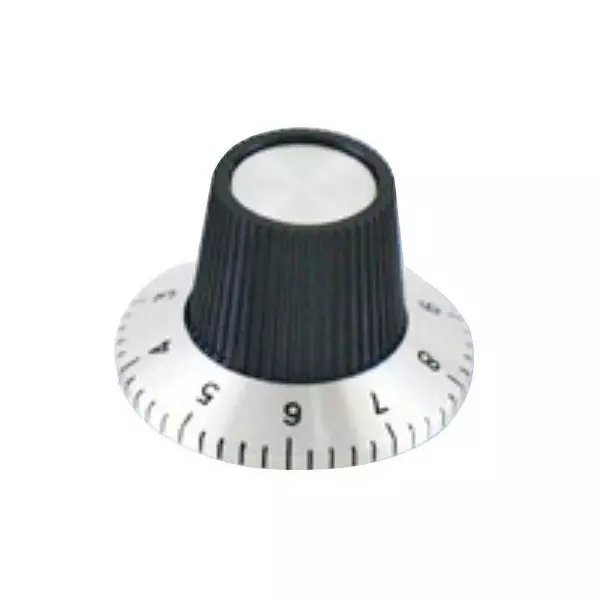 Shin Chin Cylindrical Knob with Skirt Phenolic Black 30 mm Outside Diameter, RN-113A/6.4