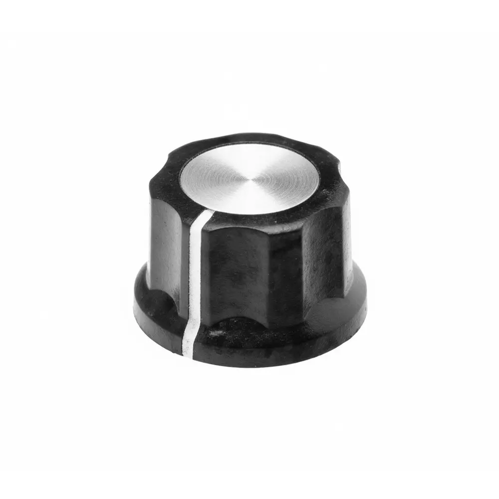 TE CONNECTIVITY PKES Series Cylindrical Knob with Skirt Black, Silver 26 mm Outside Diameter, PKES90B1/4