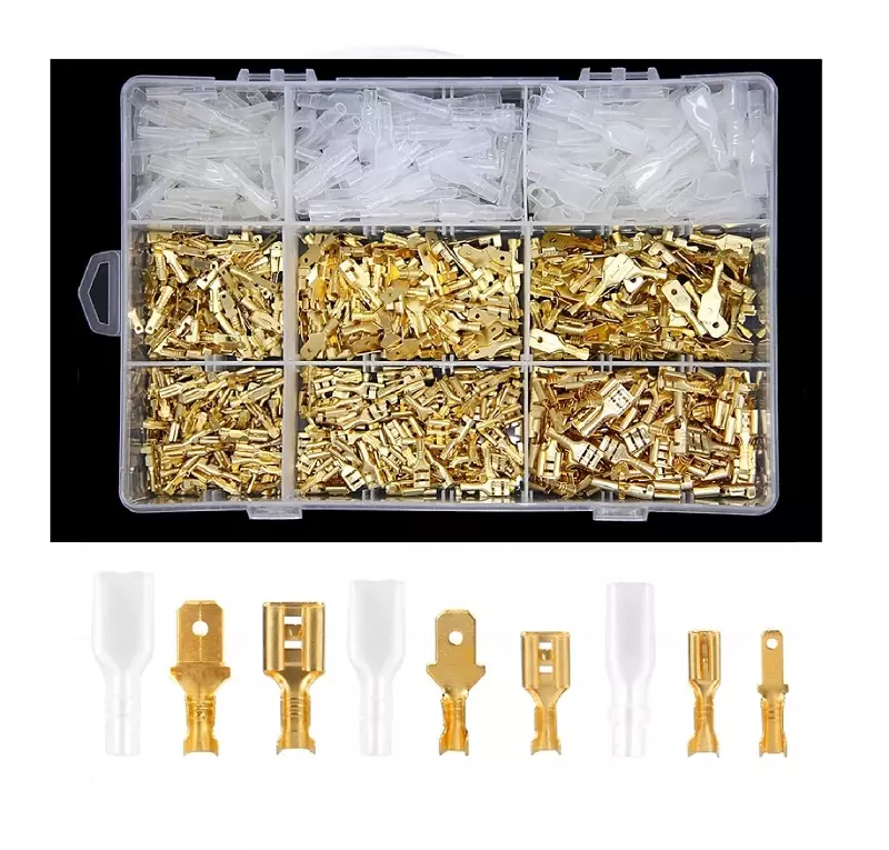 GENERIC 900PCS 2.8/4.8/6.3MM Golden Insulated Male Female Wire Connector Electrical Wire Crimp Terminals Spade Connectors AStainless Steelorted Kit