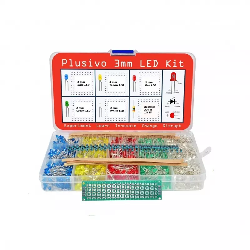 PLUSIVO 3mm Diffused LED Diode Assortment Kit