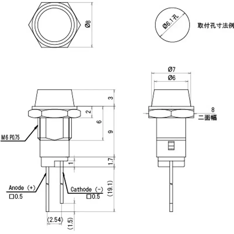 sato-parts-indicator-light-led-bracket-round-lens-7-mm-convex-lens-db-13-f-bl