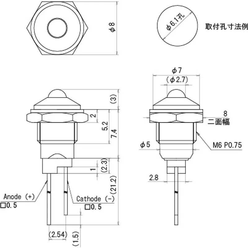 sato-parts-indicator-light-led-bracket-round-3-mm-bullet-shaped-led-lens-db-9-f-bbl