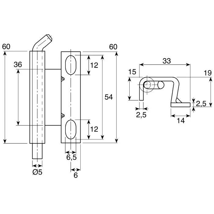 Steinbach & Vollman Concealed Hinge Stainless Steel, 33x60x2.5 mm, Free Swinging, 825837 (Pack of 2)