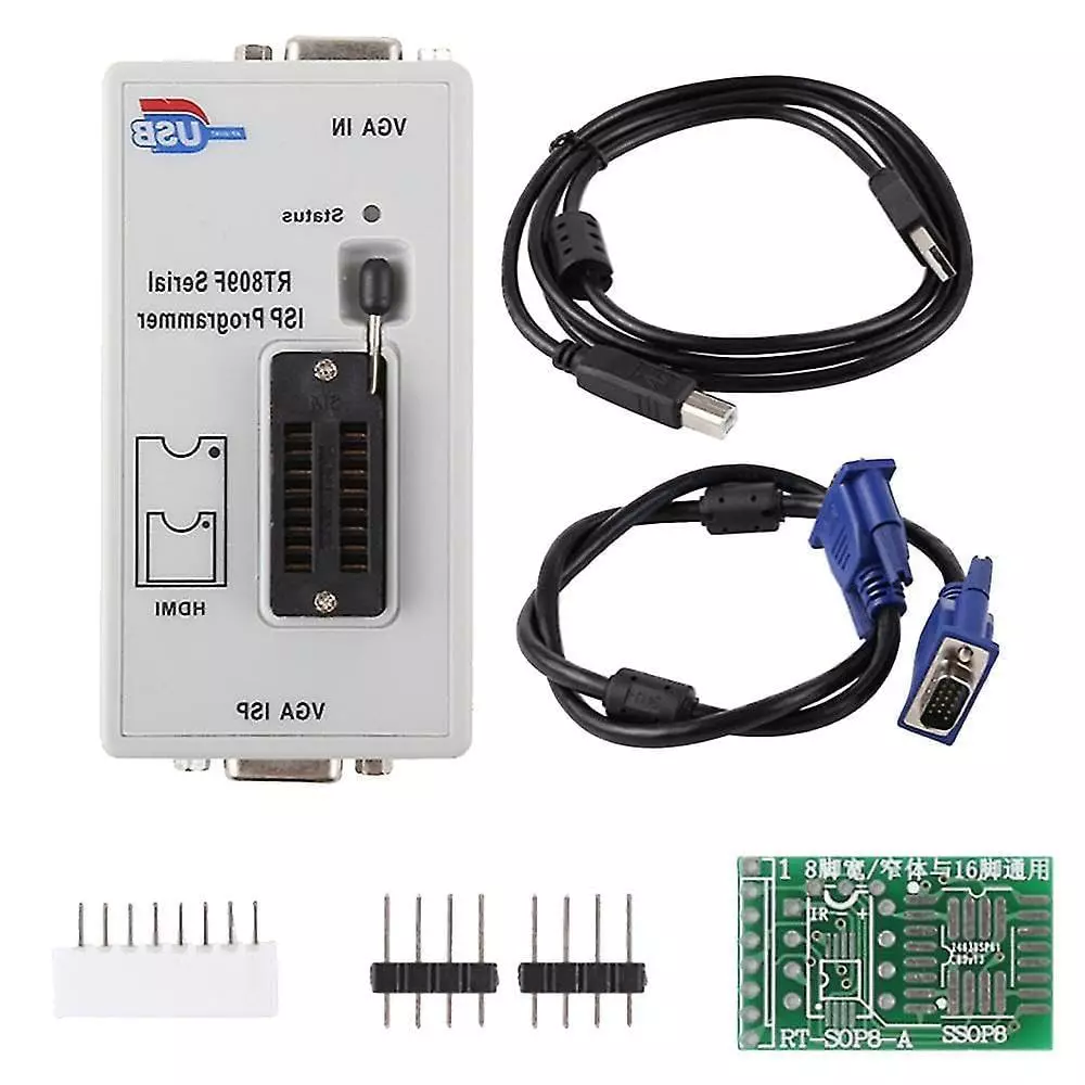 GENERIC ISP Programmer Kit with Cables & 21 Adapter Board for EEPROM, Flash Memory, MCU, VGA/HDMI Programming, RT809H