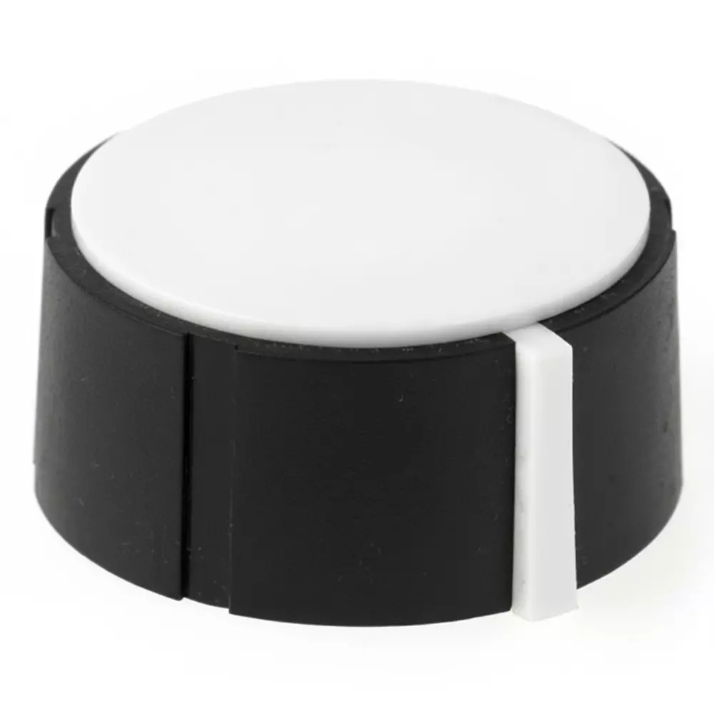 DAVIES MOLDING 1104 Series Two-Shot Instrument Control Knob Black, White 29.2 mm Outside Diameter, 1104