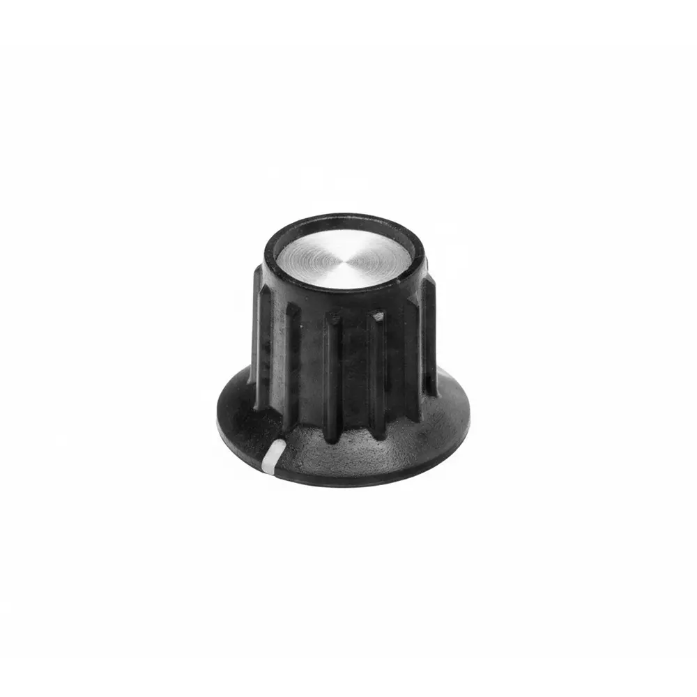 TE CONNECTIVITY PKA Series Cylindrical Knob with Skirt Black, Silver 25 mm Outside Diameter, PKA70B1/4