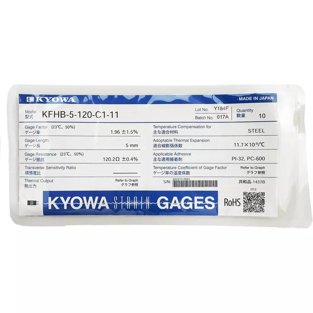 Kyowa Strain Gauge 5 mm Length 120 Ω Resistance Value, KFHB-5-120-C1-11 (Pack of 10)